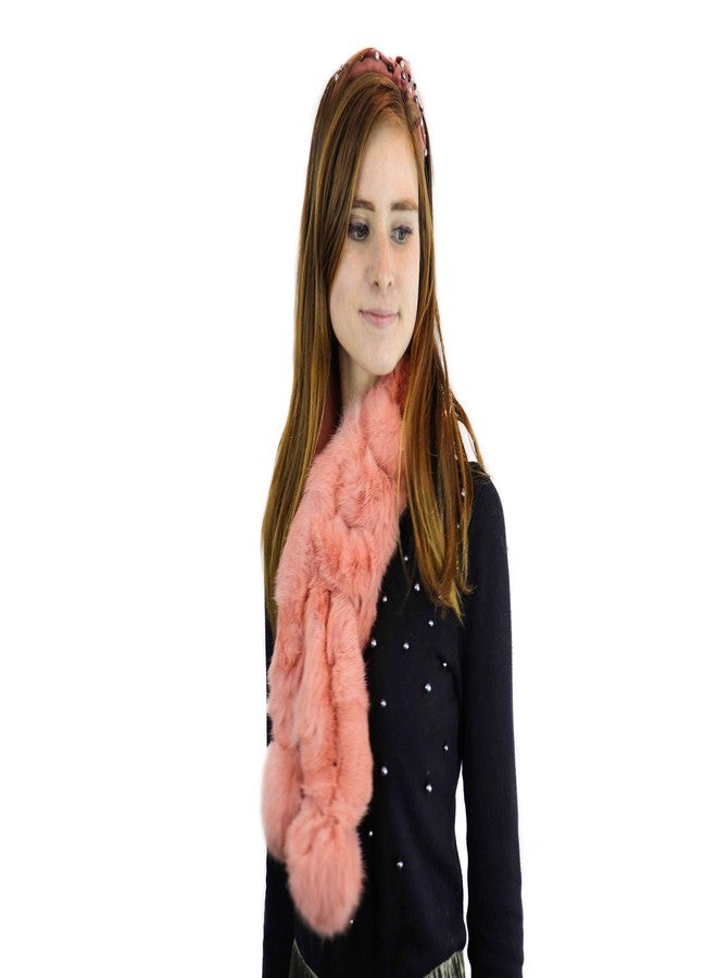 surell Long Rabbit Ball Scarf - Womens Neck Trim Scarf - Winter Collar Wrap (Pink) - Image 2